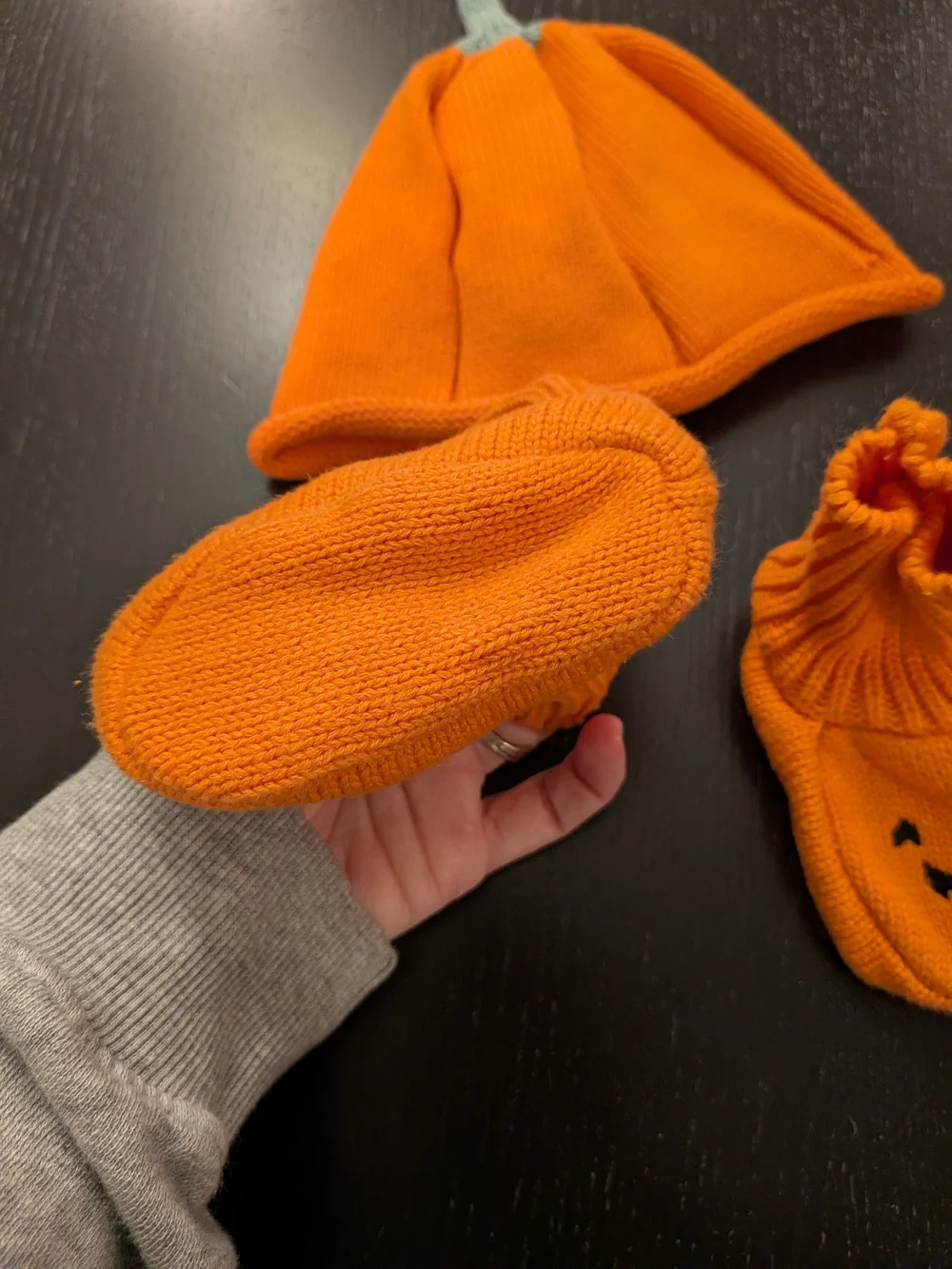Carter's Orange Pumpkin Knit Hat and Booties Set